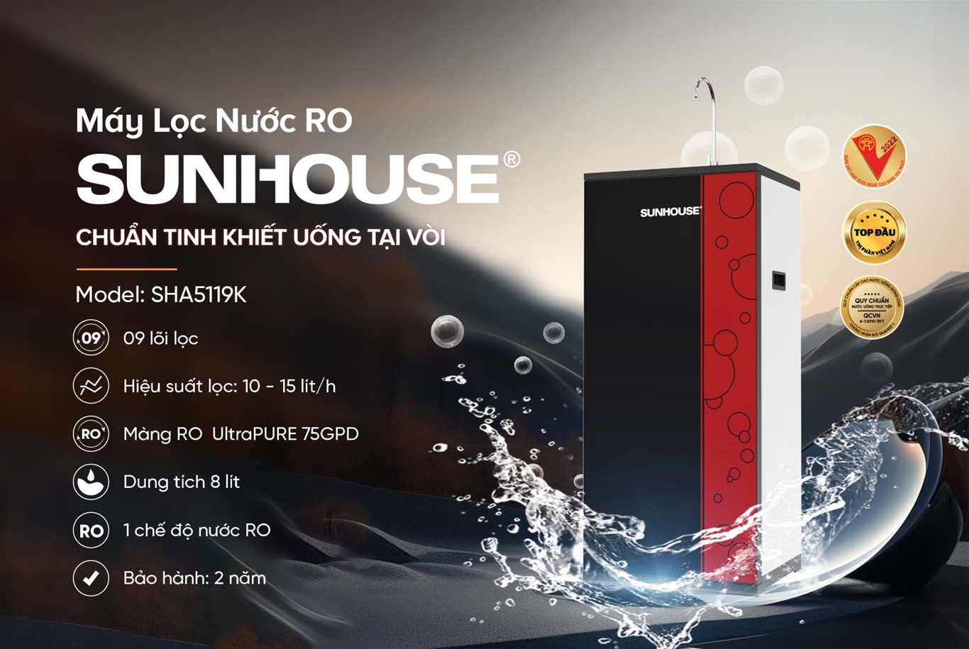 Máy lọc nước ro 09 lõi SUNHOUSE SHA5119K