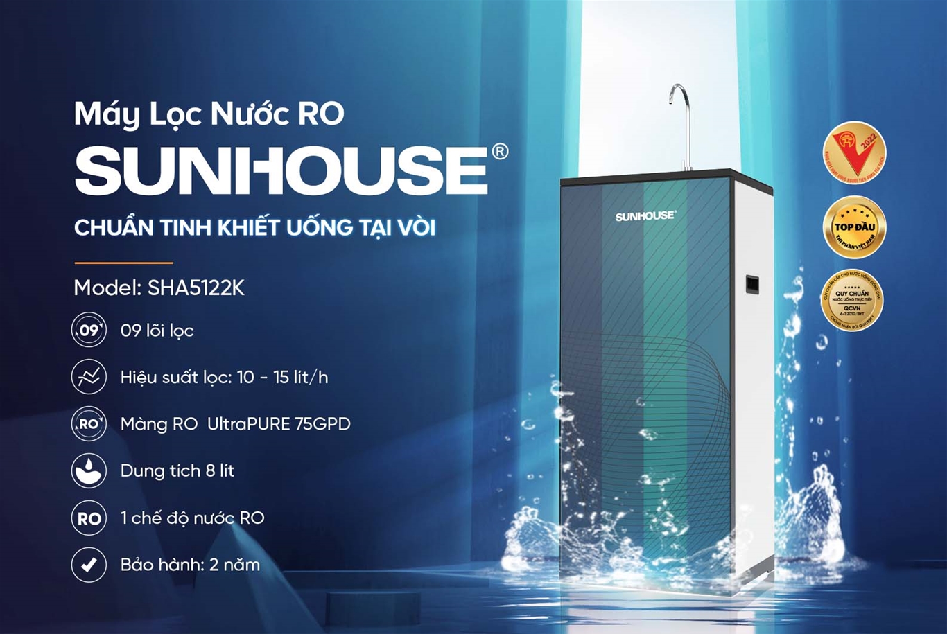 Máy lọc nước ro 09 lõi SUNHOUSE SHA5122K