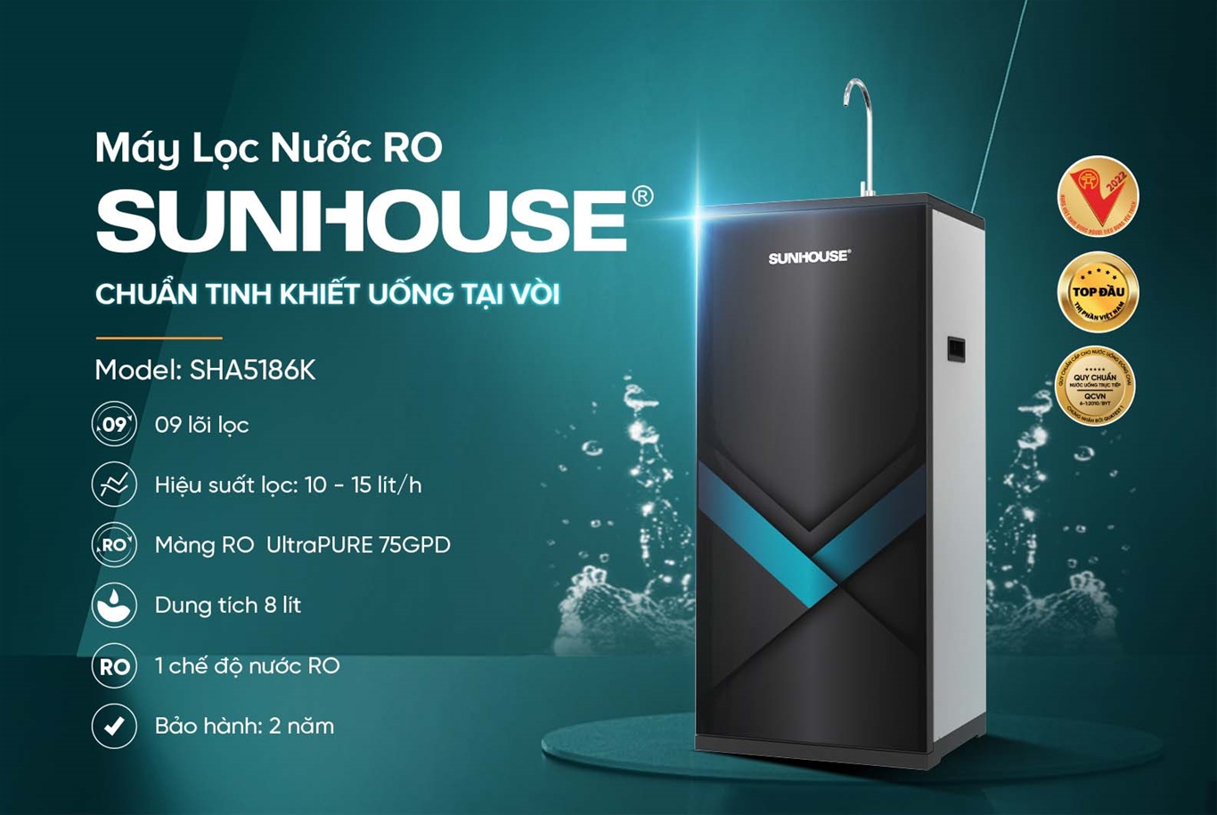 Máy lọc nước ro 09 lõi SUNHOUSE SHA5186K