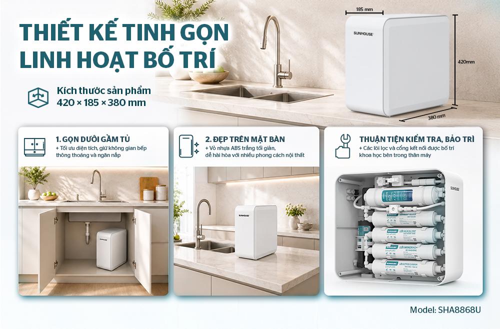 Máy lọc nước RO để gầm SUNHOUSE 8 lõi SHA8868U