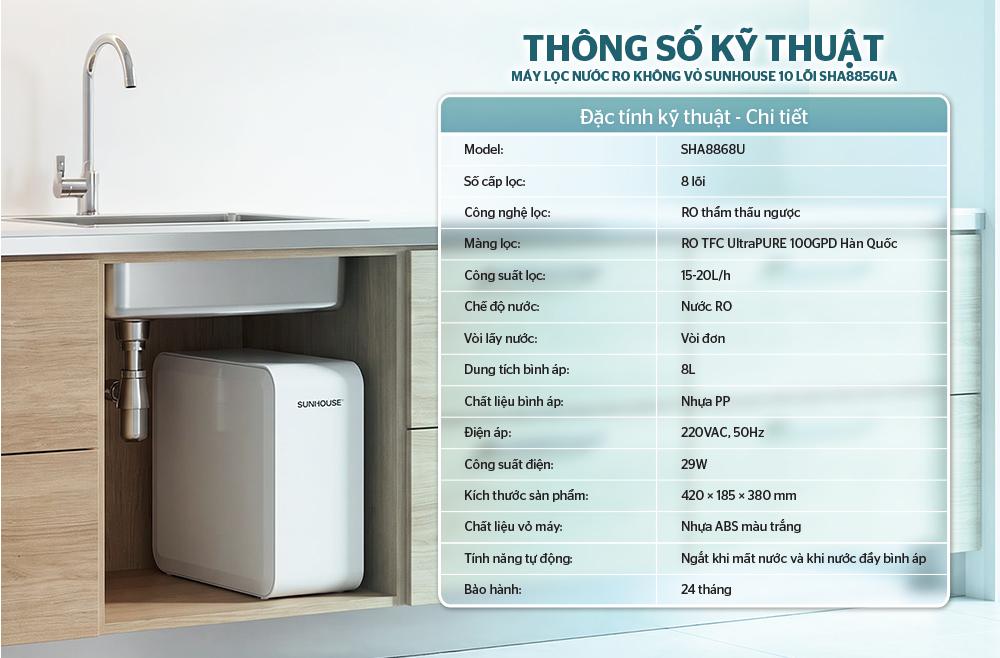 Máy lọc nước RO để gầm SUNHOUSE 8 lõi SHA8868U