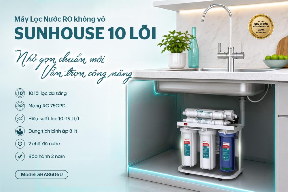 Máy lọc nước RO không vỏ SUNHOUSE 10 lõi SHA8606U