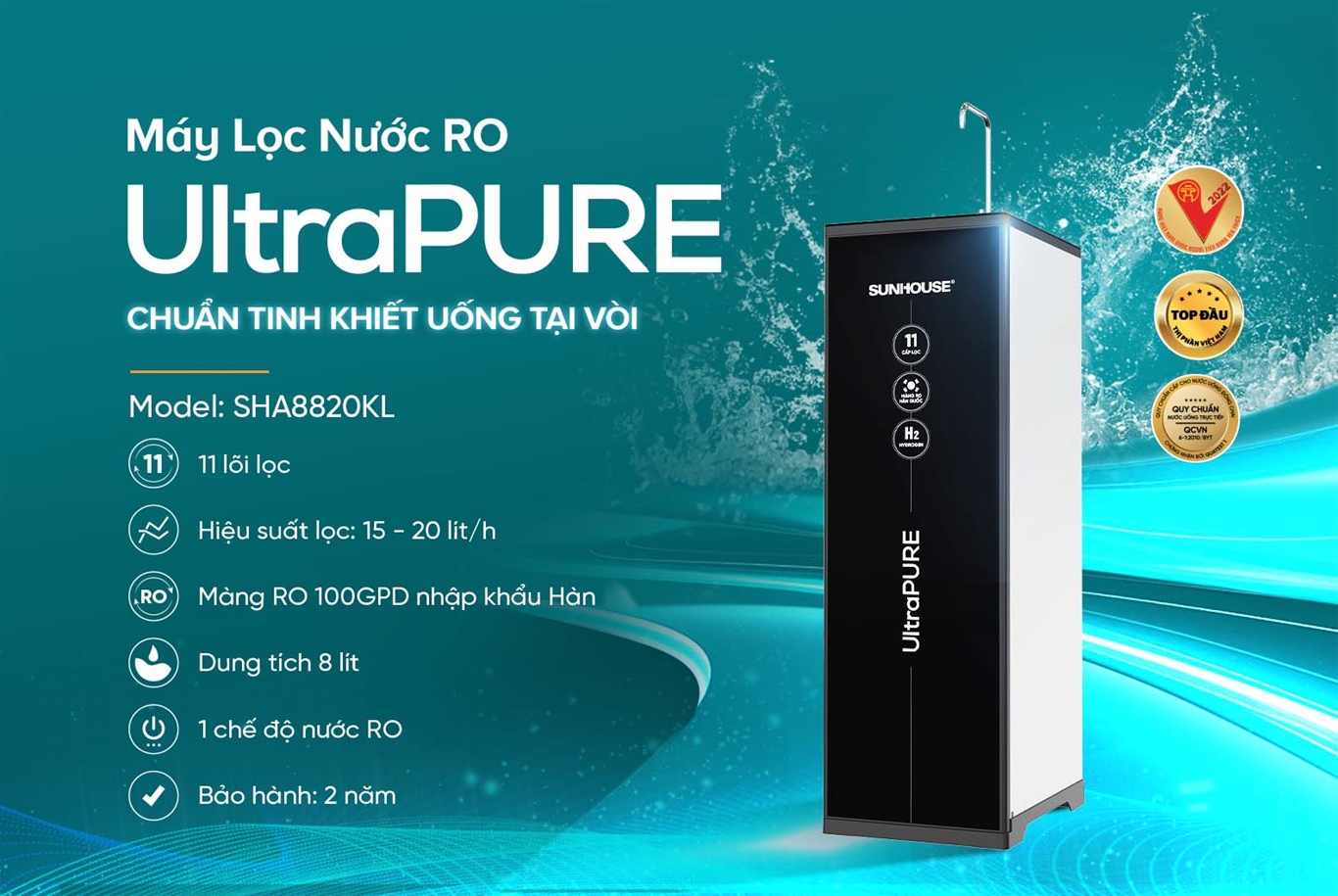 Máy lọc nước ro ultrapure SUNHOUSE 11 LÕI SHA8820KL
