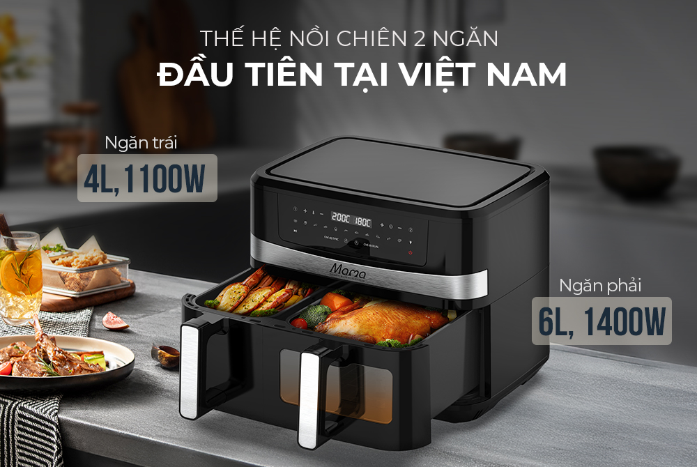 Nồi chiên không dầu 2 ngăn 10L SUNHOUSE MAMA SHD4098