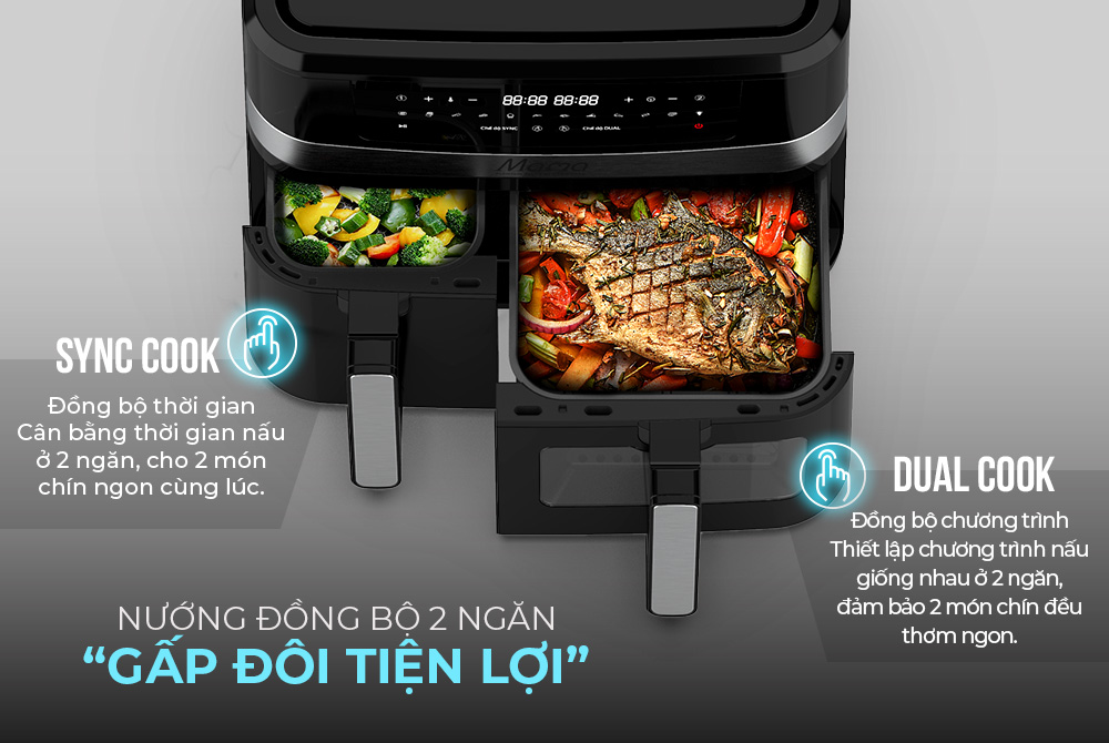 Nồi chiên không dầu 2 ngăn 10L SUNHOUSE MAMA SHD4098
