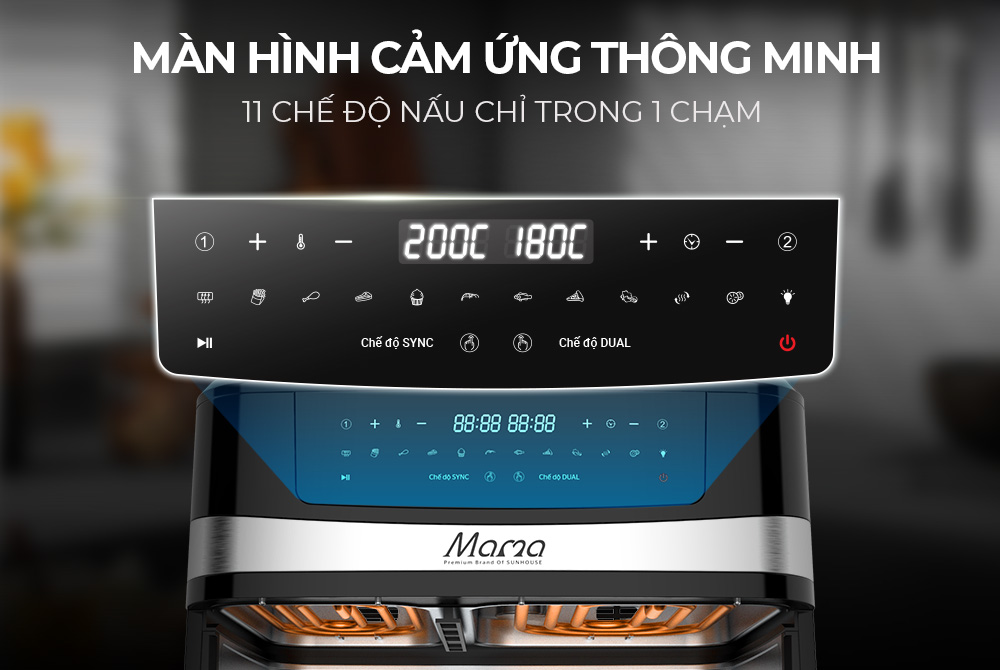 Nồi chiên không dầu 2 ngăn 10L SUNHOUSE MAMA SHD4098