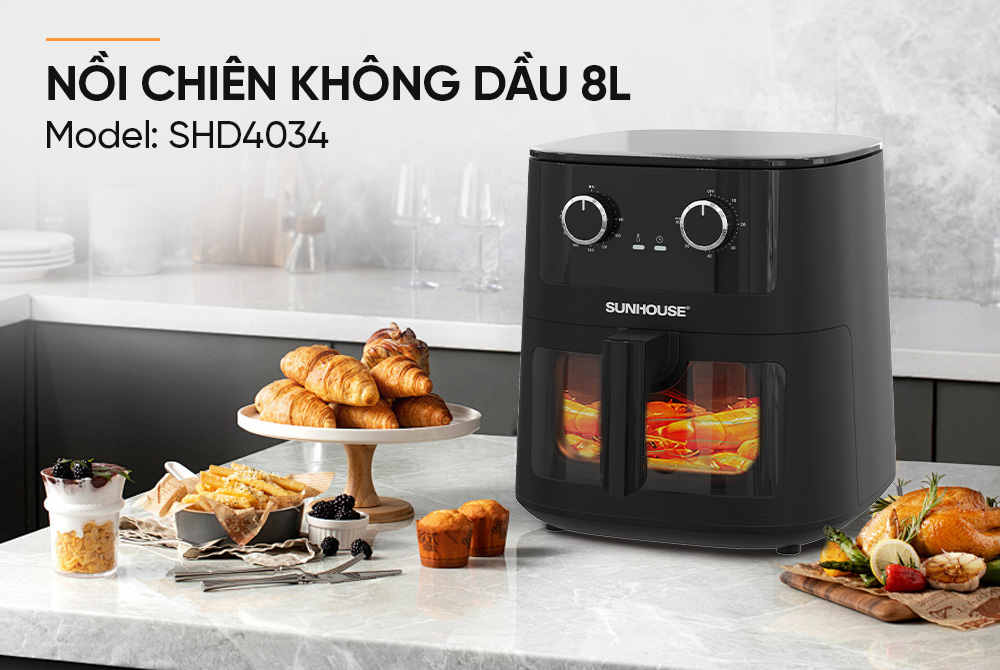 Nồi chiên không dầu 8L SUNHOUSE SHD4034