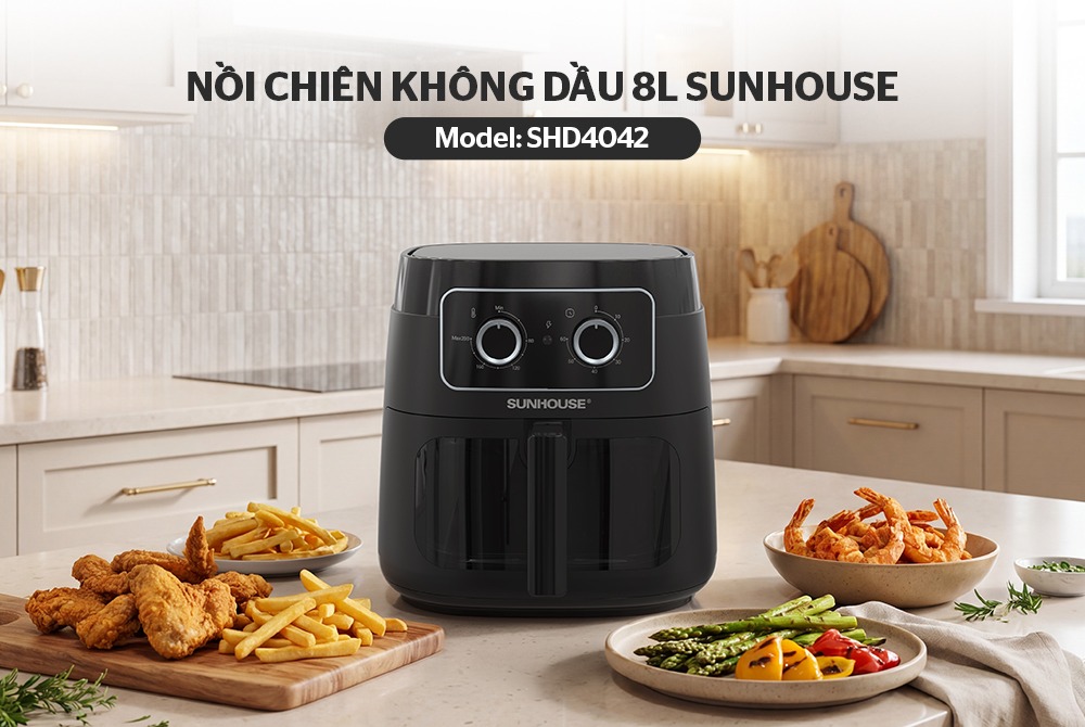 Nồi chiên không dầu 8L SUNHOUSE SHD4042