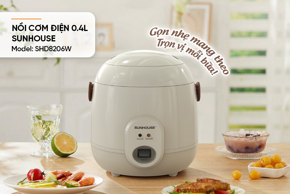 Nồi cơm điện 0.4L SUNHOUSE SHD8206W