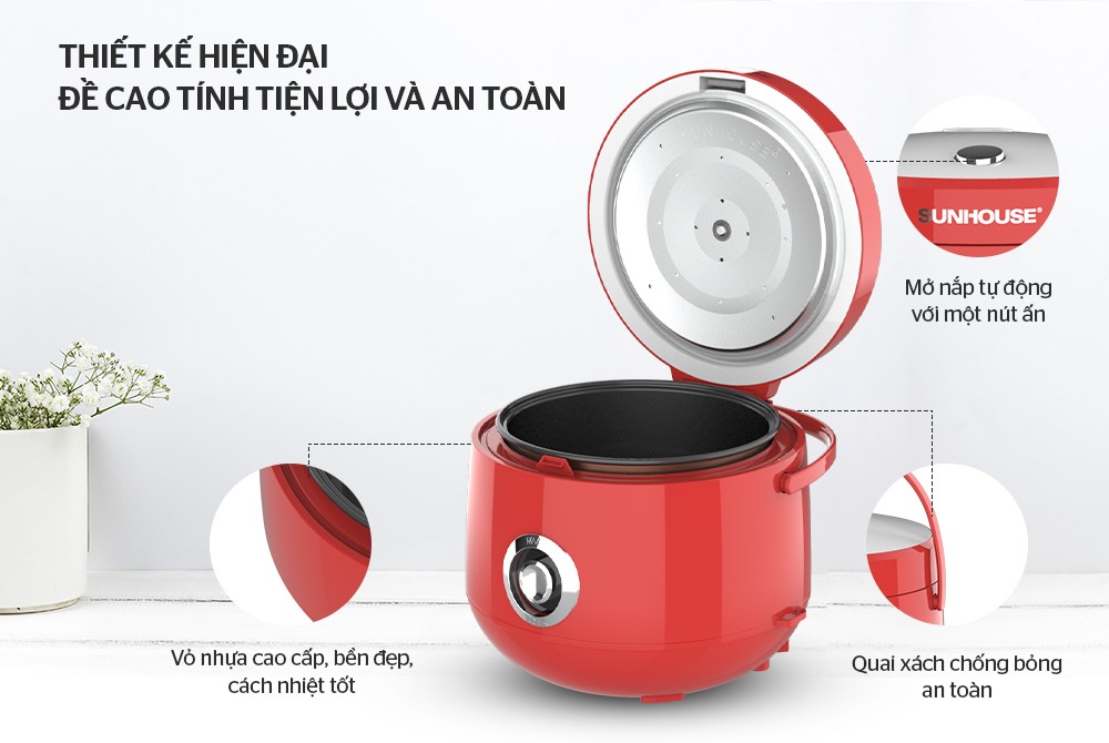 Nồi cơm điện 1.8L SUNHOUSE SHD8606R