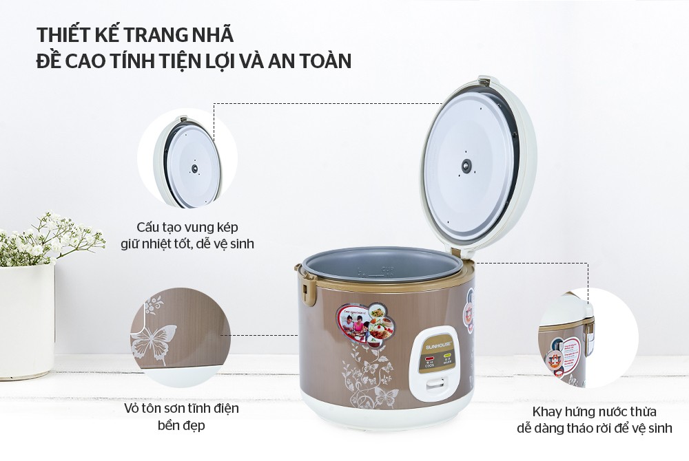 Nồi cơm điện 1.8L SUNHOUSE SHD8616 vàng