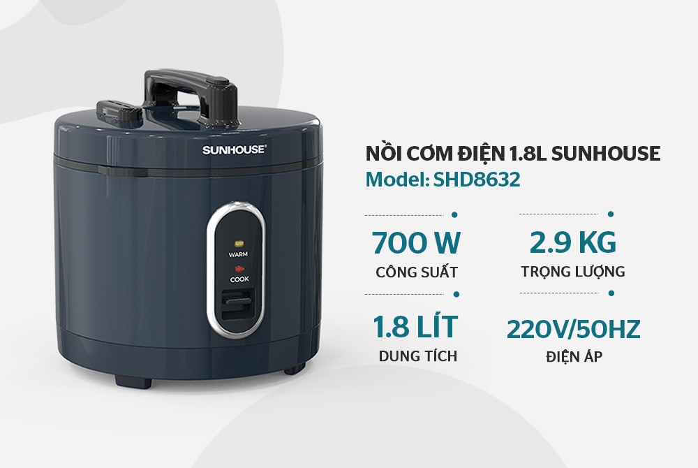 Nồi cơm điện 1.8L SUNHOUSE SHD8632