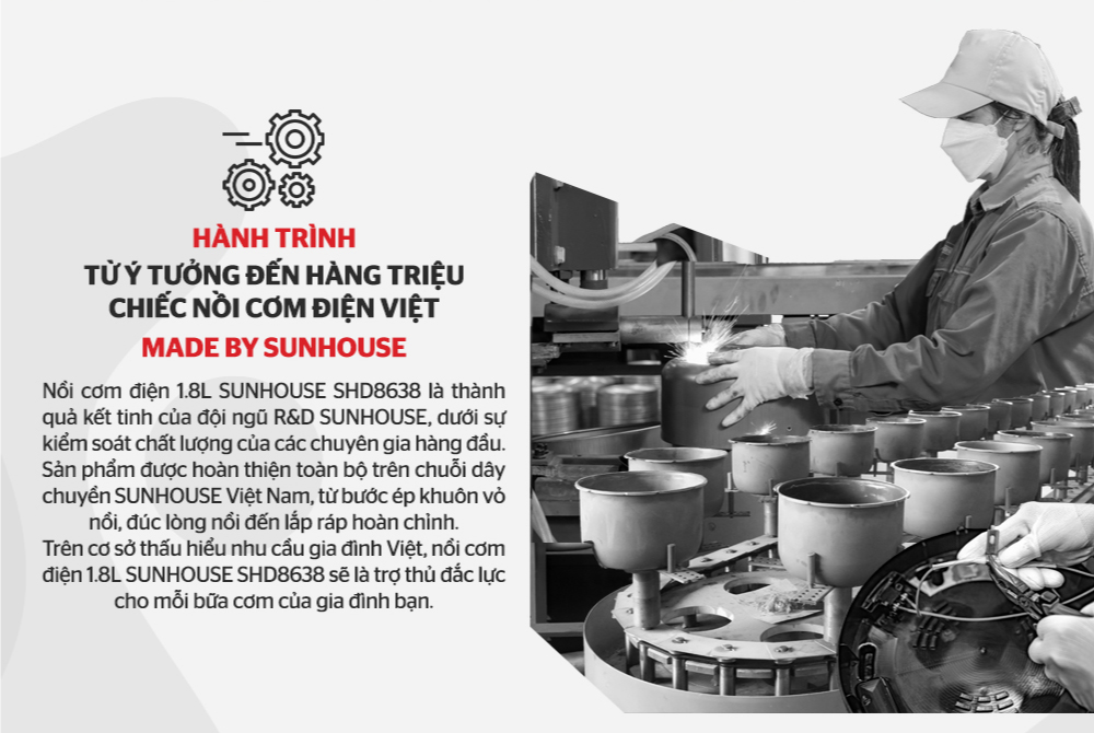 Nồi cơm điện 1.8L SUNHOUSE SHD8638