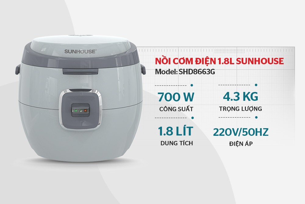 Nồi cơm điện 1.8L SUNHOUSE SHD8663G