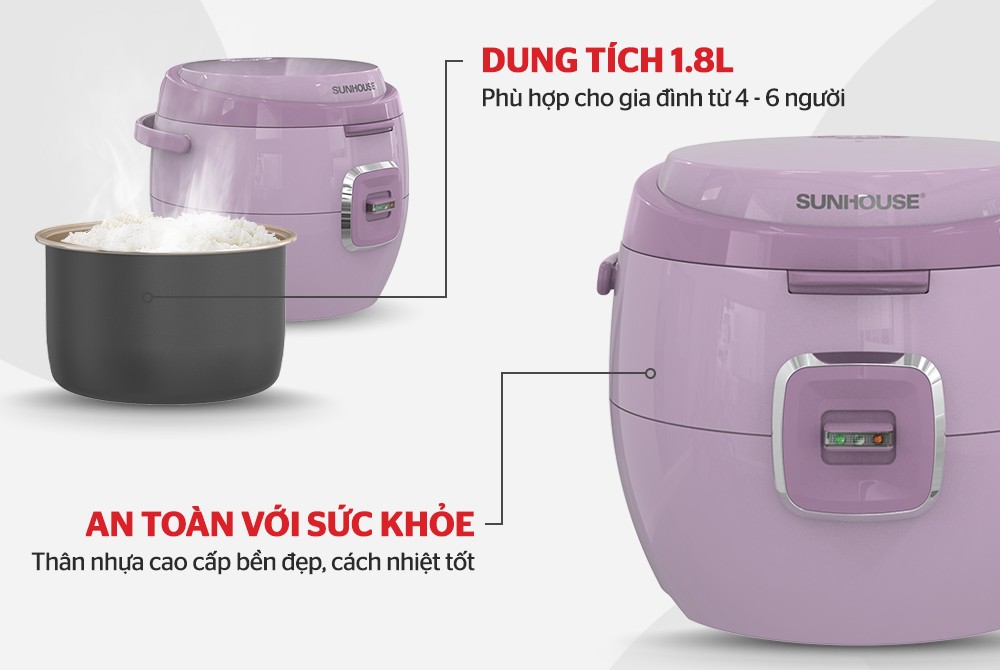 Nồi cơm điện 1.8L SUNHOUSE SHD8663V