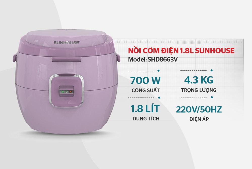 Nồi cơm điện 1.8L SUNHOUSE SHD8663V