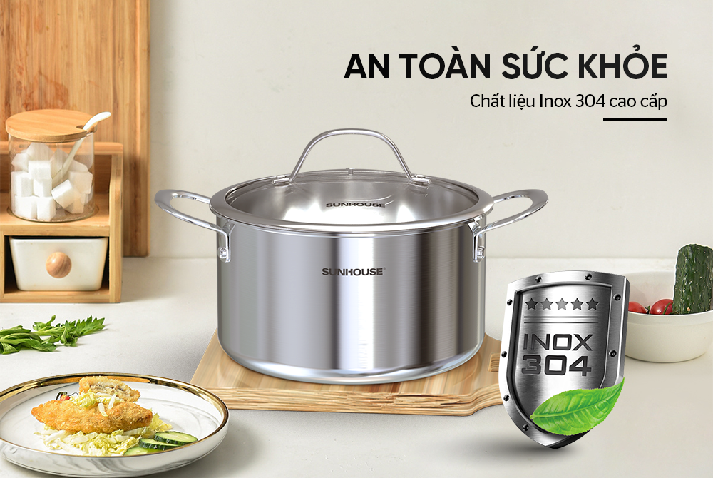 Nồi Inox 304 đáy liền SUNHOUSE SHG706-26