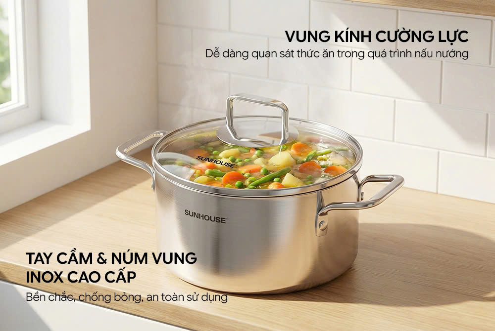 Nồi inox 304 liền đáy SUNHOUSE HEALTHY SHG705-20