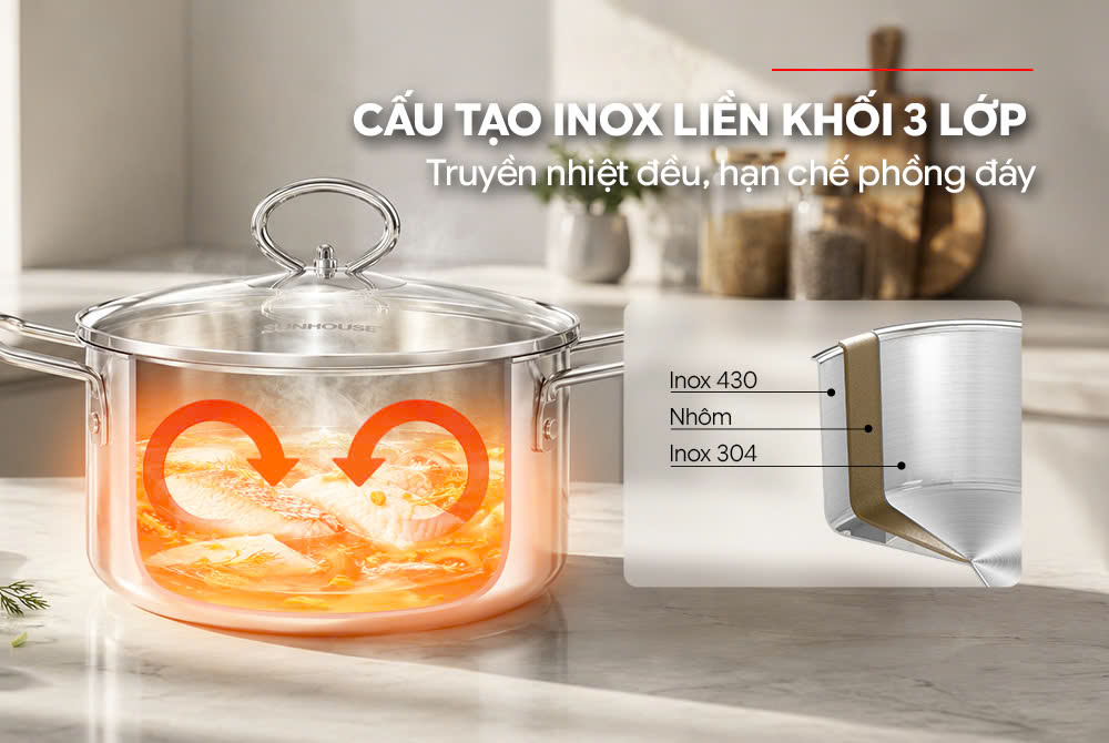 Nồi lẻ inox nguyên khối SUNHOUSE Healthy SHG601-24DC