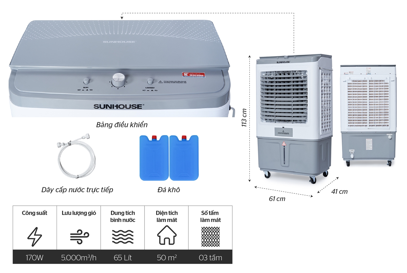 Quạt điều hòa hơi nước SUNHOUSE SHD7757 | Diện tích 50m2