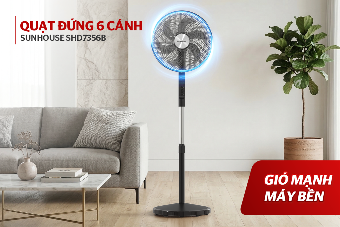 Quạt đứng 6 cánh SUNHOUSE SHD7356B