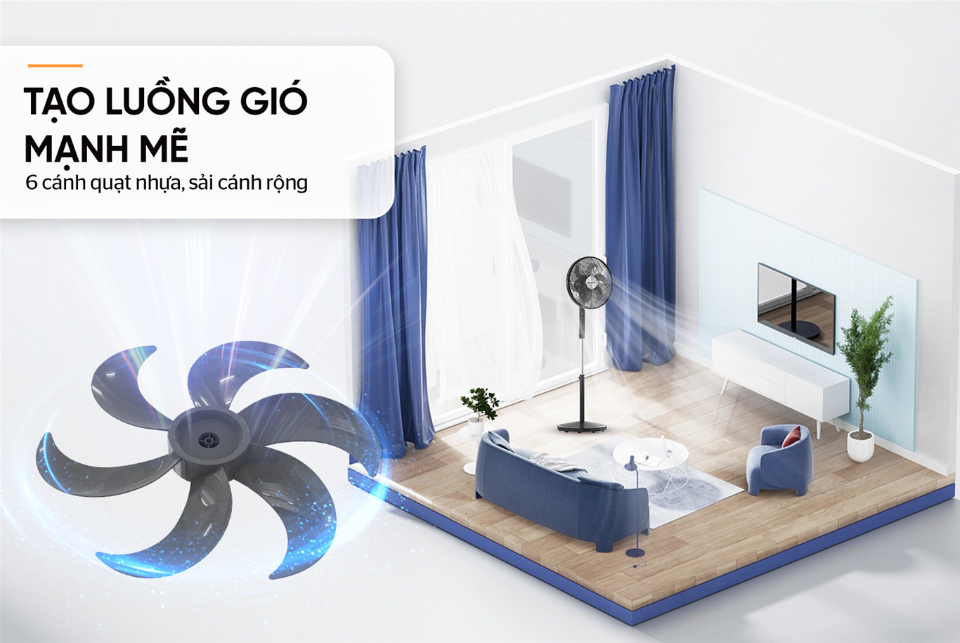 Quạt đứng 6 cánh SUNHOUSE SHD7356B