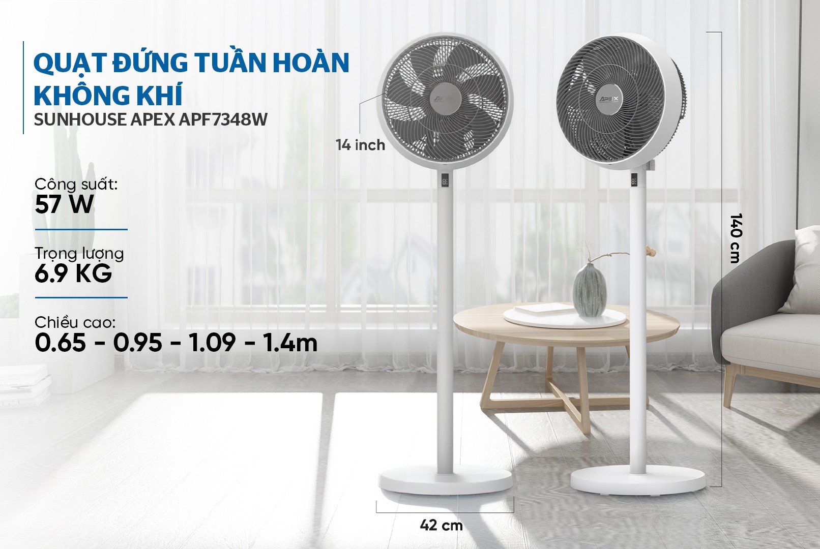 Quạt đứng tuần hoàn không khí SUNHOUSE APEX APF7348W