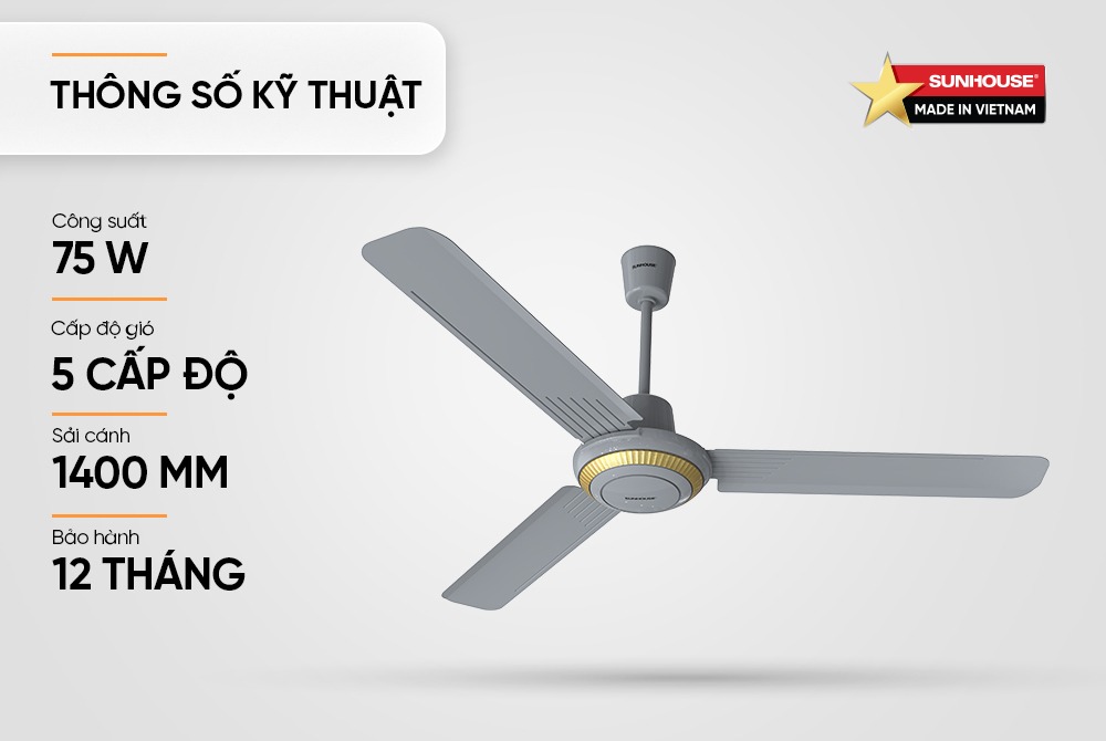 Quạt trần 3 cánh SUNHOUSE SHD7659G
