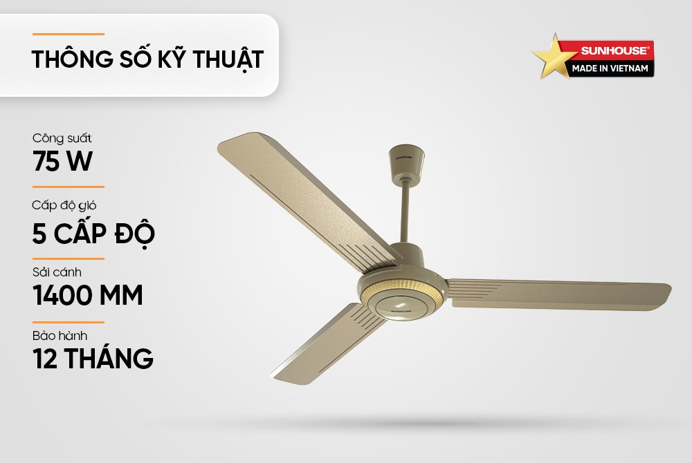 Quạt trần 3 cánh SUNHOUSE SHD7659GY