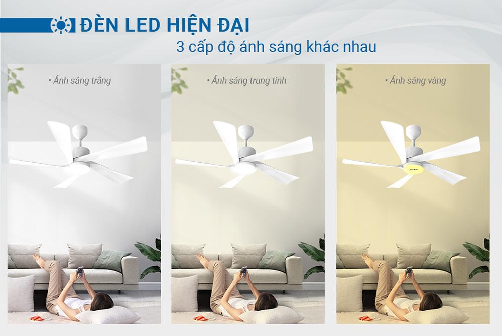 Quạt trần 5 cánh có đèn SUNHOUSE APEX APF7689W