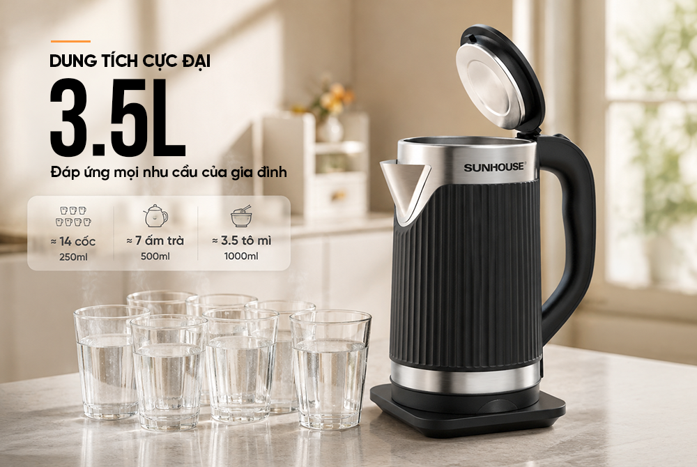 Ấm siêu tốc Inox 2 lớp 3.5L SUNHOUSE SHD1367