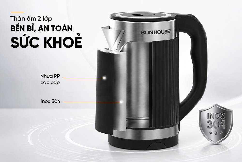 Ấm siêu tốc Inox 2 lớp 3.5L SUNHOUSE SHD1367