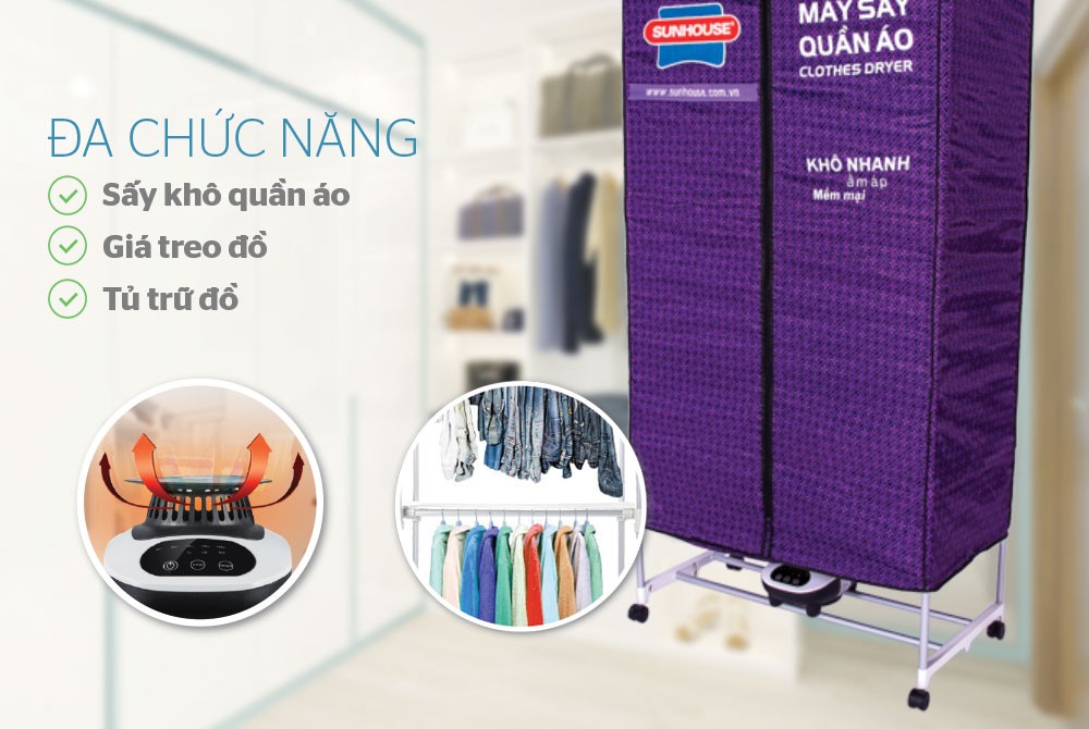 Máy sấy quần áo SUNHOUSE SHD2707 - Sấy trong 1 giờ