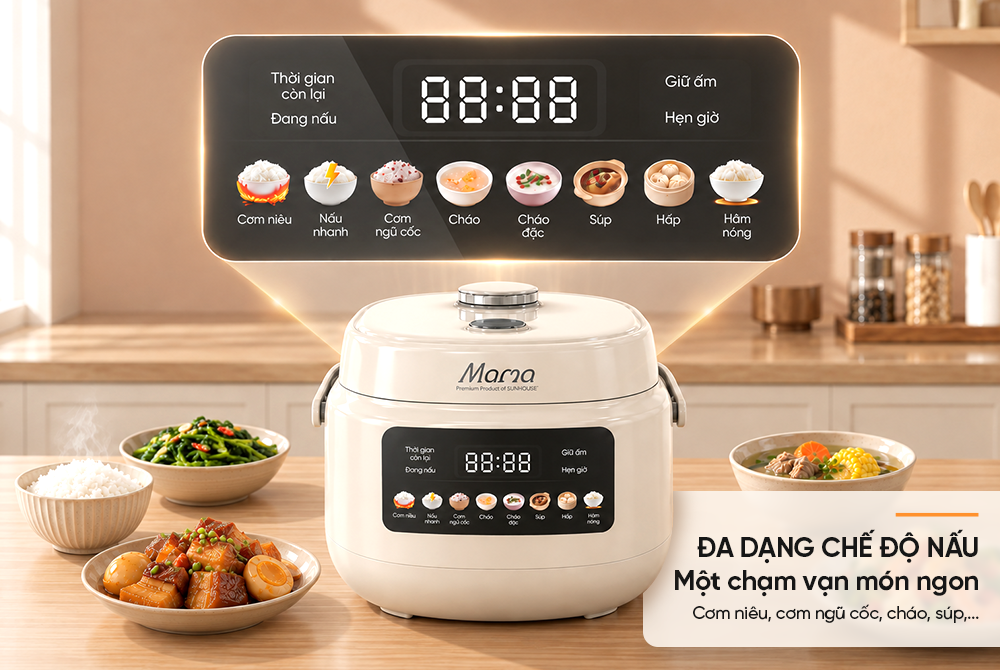 Nồi cơm điện tử 1.2L SUNHOUSE Mama SHD8856