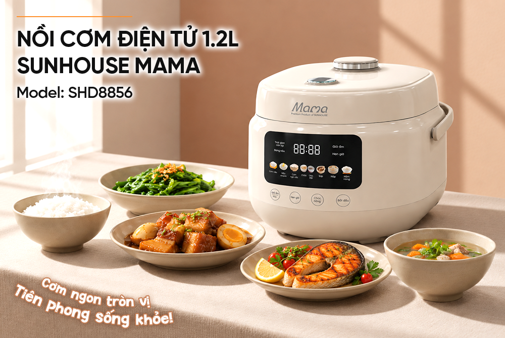 Nồi cơm điện tử 1.2L SUNHOUSE Mama SHD8856