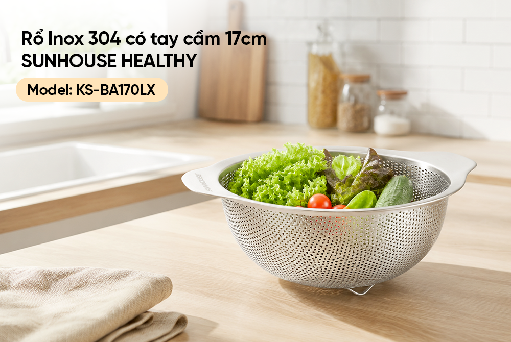 Rổ inox 304 có tay cầm SUNHOUSE HEALTHY KS-BA170LX