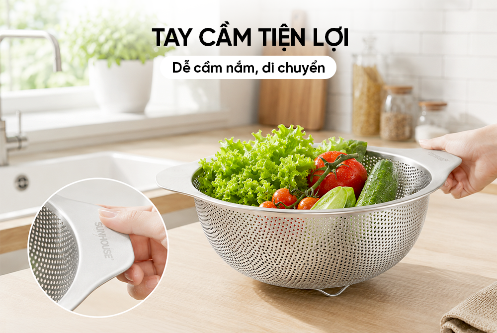Rổ inox 304 có tay cầm SUNHOUSE HEALTHY KS-BA170LX