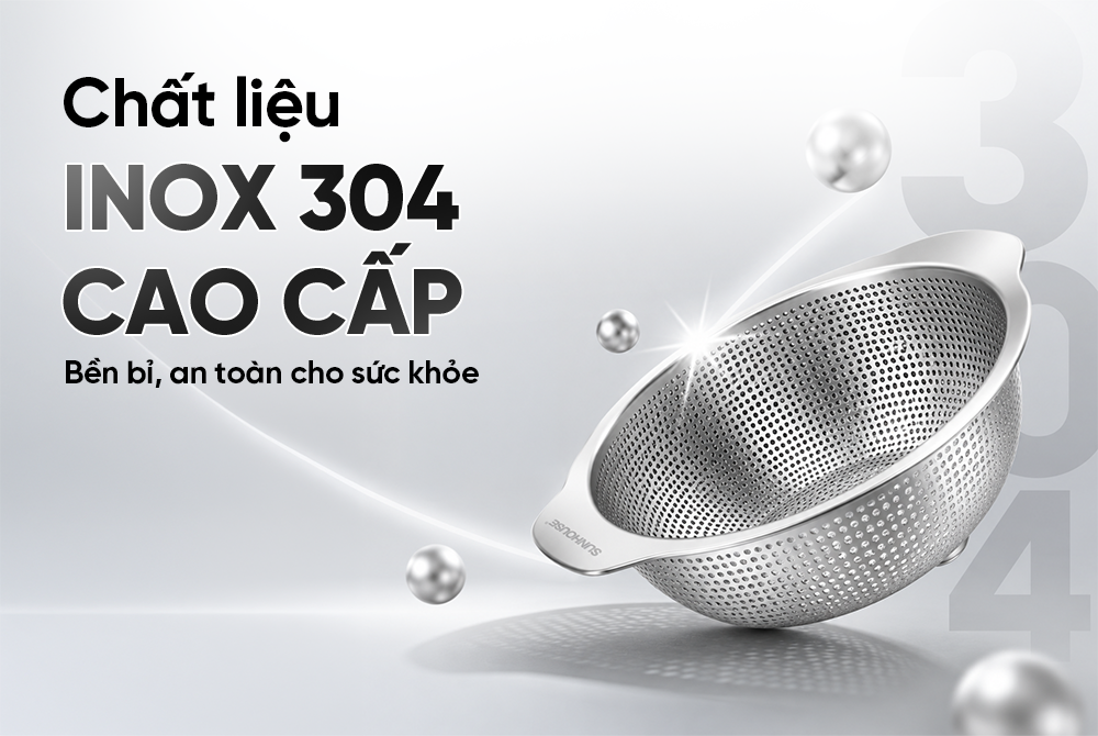 Rổ inox 304 có tay cầm SUNHOUSE HEALTHY KS-BA220LX