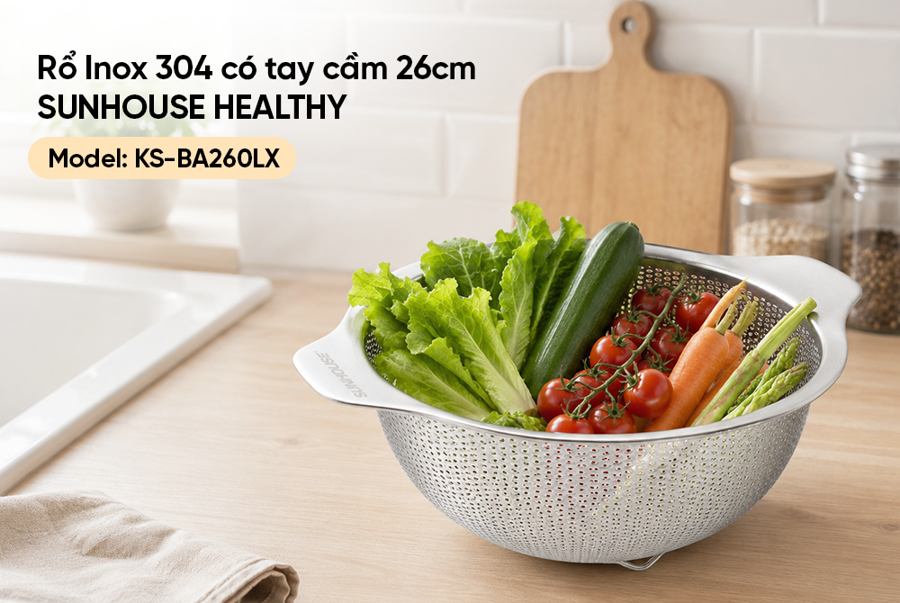 Rổ inox 304 có tay cầm SUNHOUSE HEALTHY KS-BA260LX