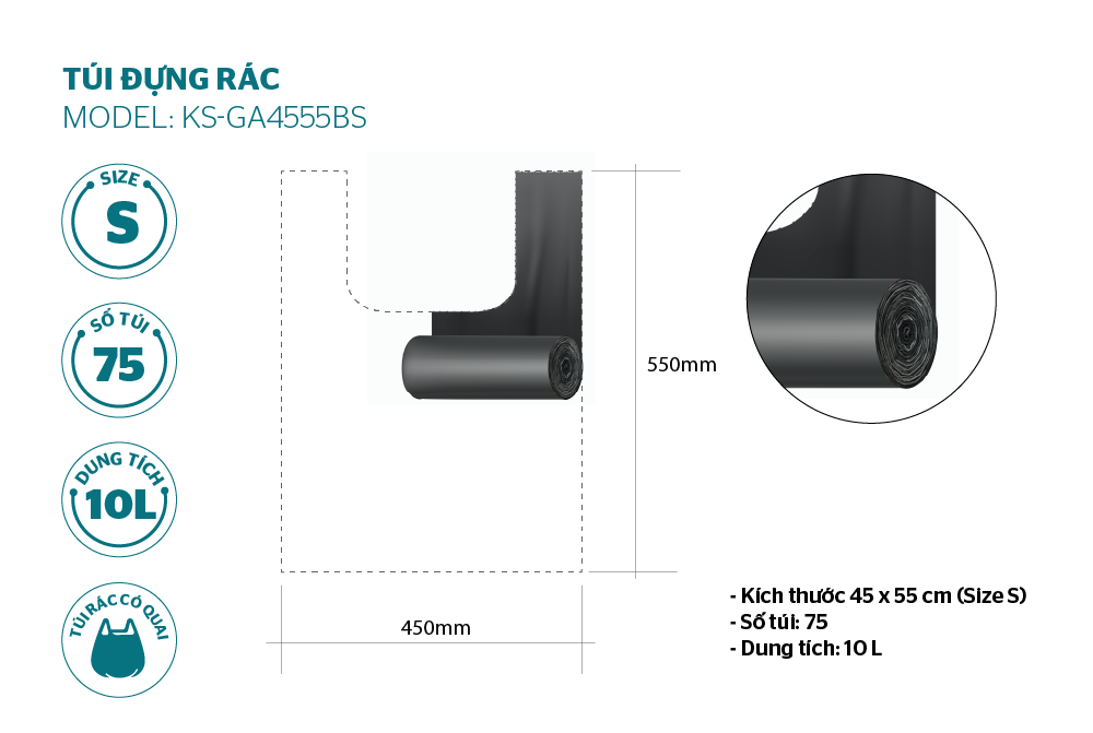 Túi đựng rác phân hủy sinh học SUNHOUSE KS-GA4555BS