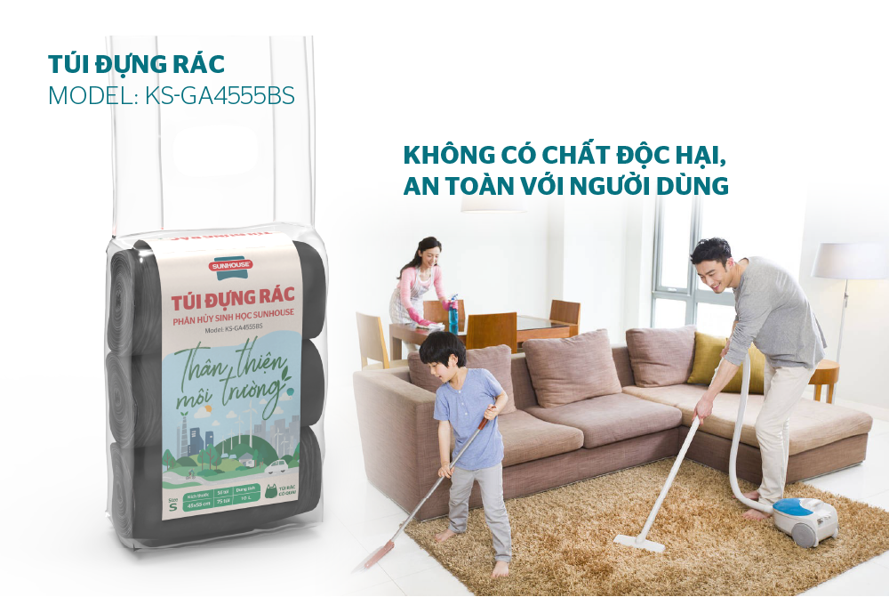 Túi đựng rác phân hủy sinh học SUNHOUSE KS-GA4555BS
